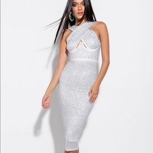 NWT - Akira Birthday Diva Wrap Top Rhinestone Dress